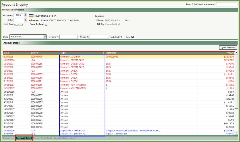 Account Inquiry Overview