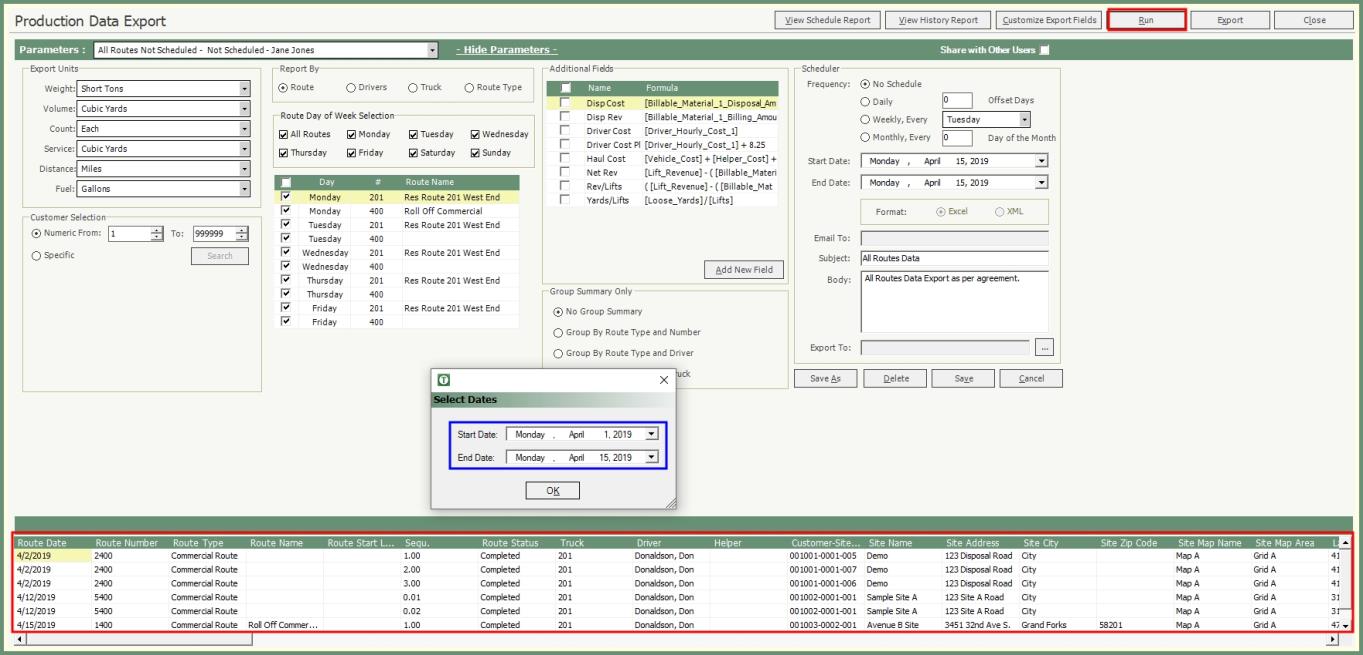 Production Data Export