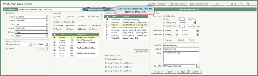 Production Data Export