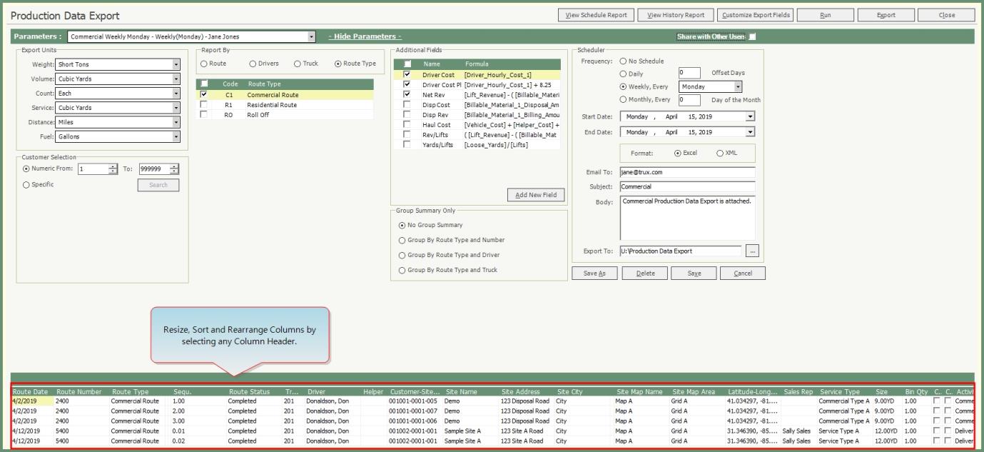 Production Data Export